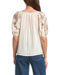 Max Studio Elbow Sleeve Embroidered V-Neck Top