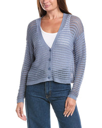 Max Studio Open Weave Long Sleeve Linen-Blend Cardigan