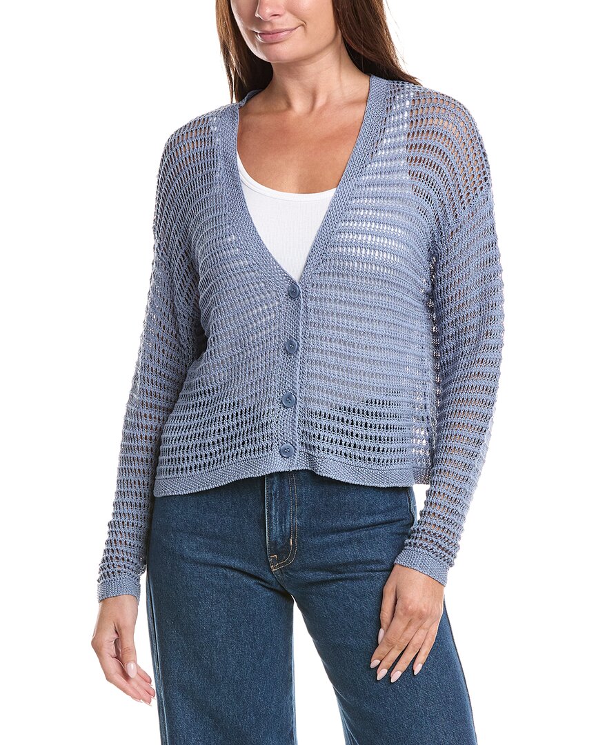 Max Studio Open Weave Long Sleeve Linen-Blend Cardigan