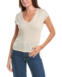 Max Studio Ruched Cap Sleeve Linen-Blend Sweater