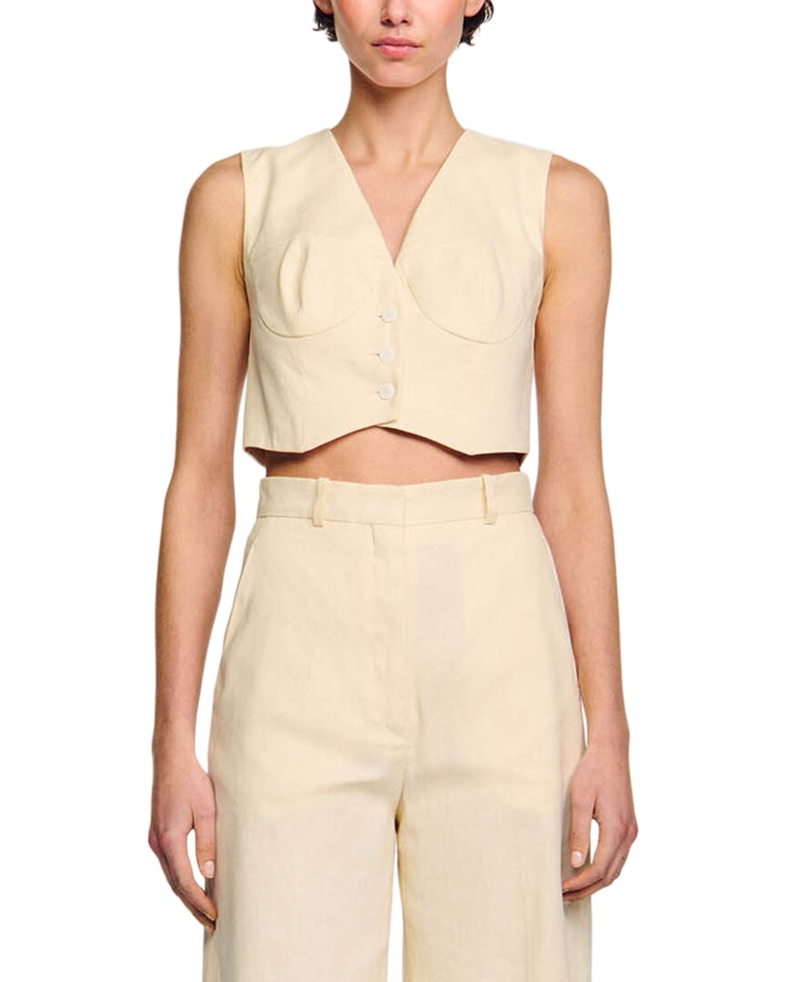 Sandro Cangie Linen-Blend Top