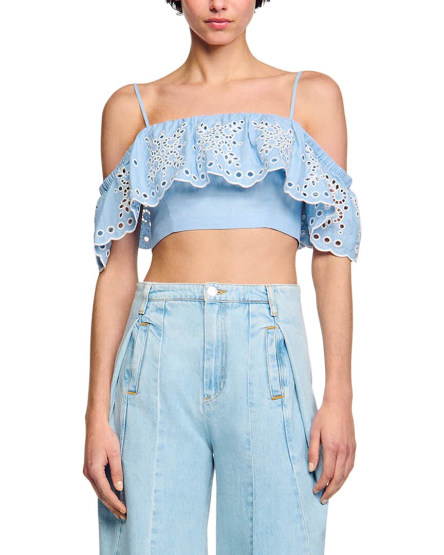 Sandro Alon Linen-Blend Top