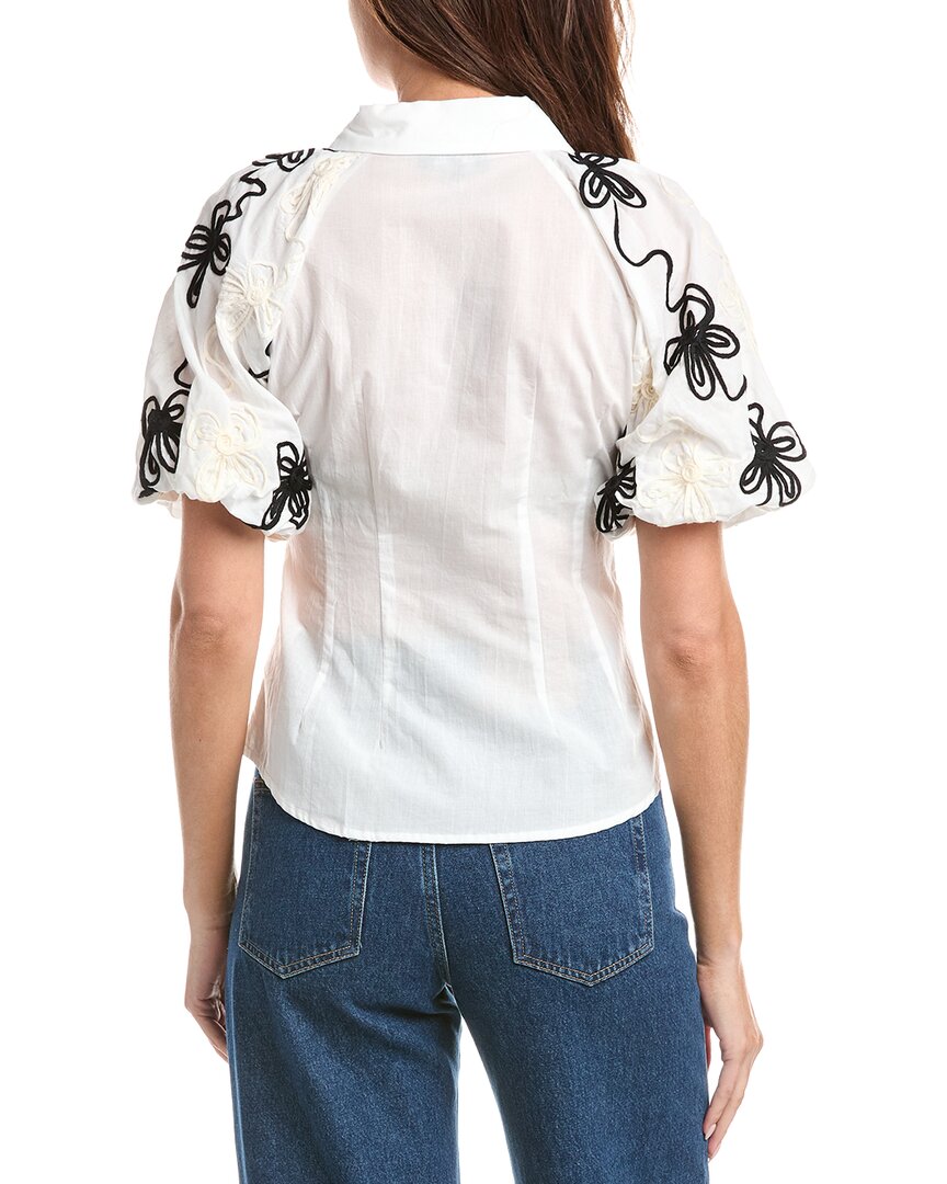 Gracia Flower Stitch Puff Sleeve Shirt