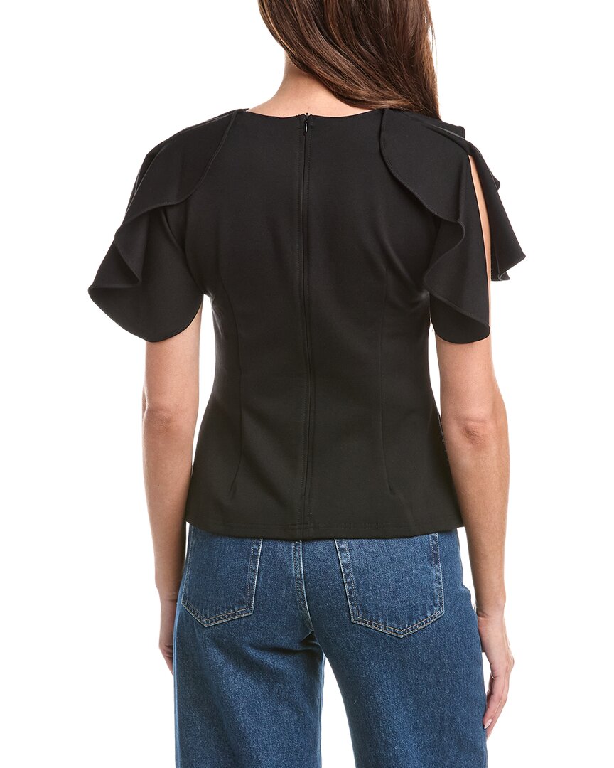 Gracia Ruffled Neck & Sleeve Brooch Detail Top
