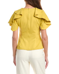 Gracia Ruffled Neck & Sleeve Brooch Detail Top