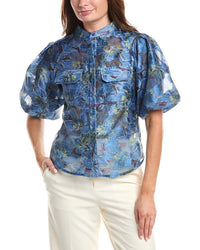 Gracia Floral Print Puff Sleeve Organza Top