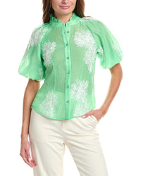 Gracia Puff Sleeve Embroidered Organza Top