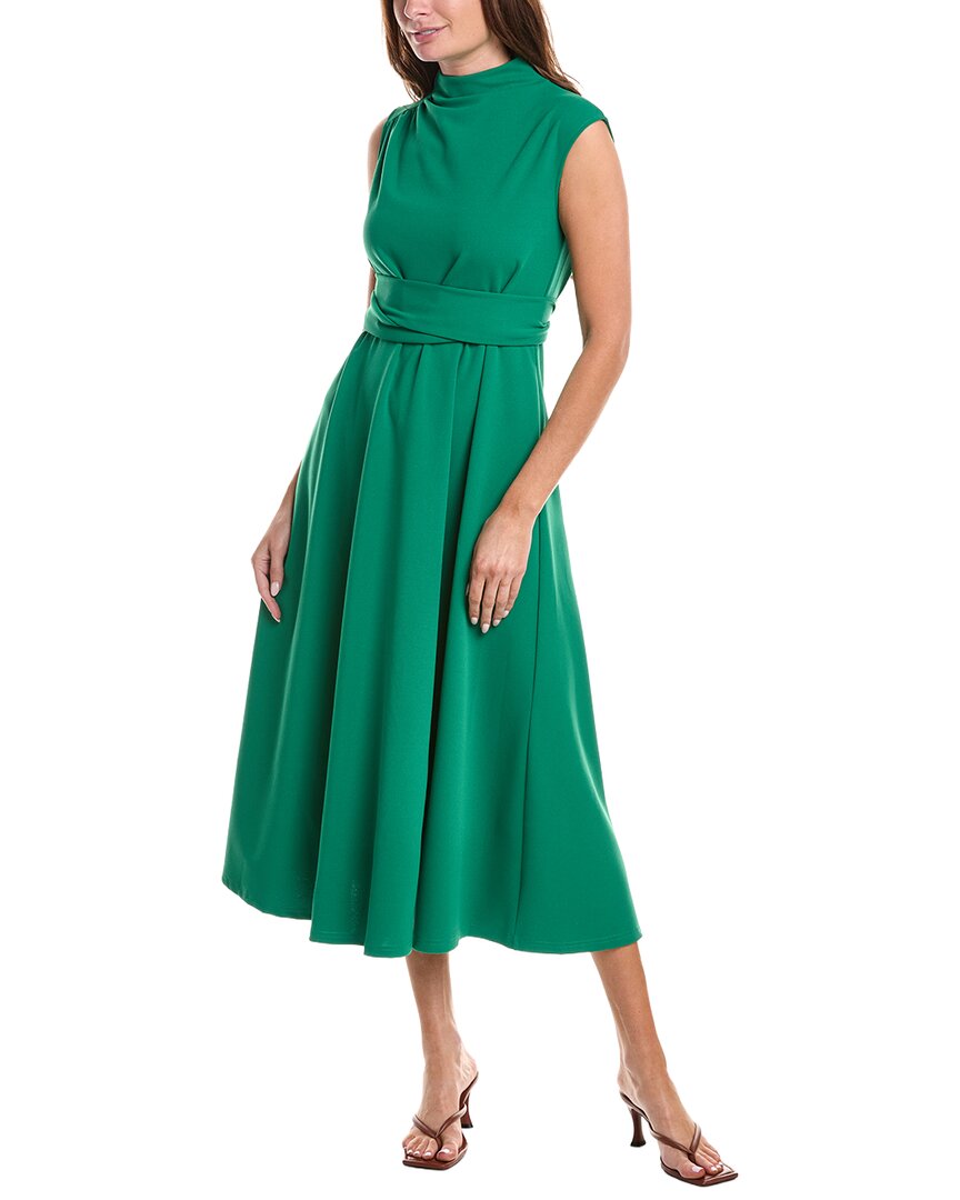 Gracia Front Tie Belt Mock Neck Midi Dress