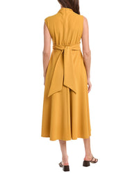 Gracia Front Tie Belt Mock Neck Midi Dress