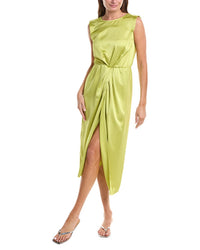Gracia Cap Sleeve High Slit Satin Midi Dress
