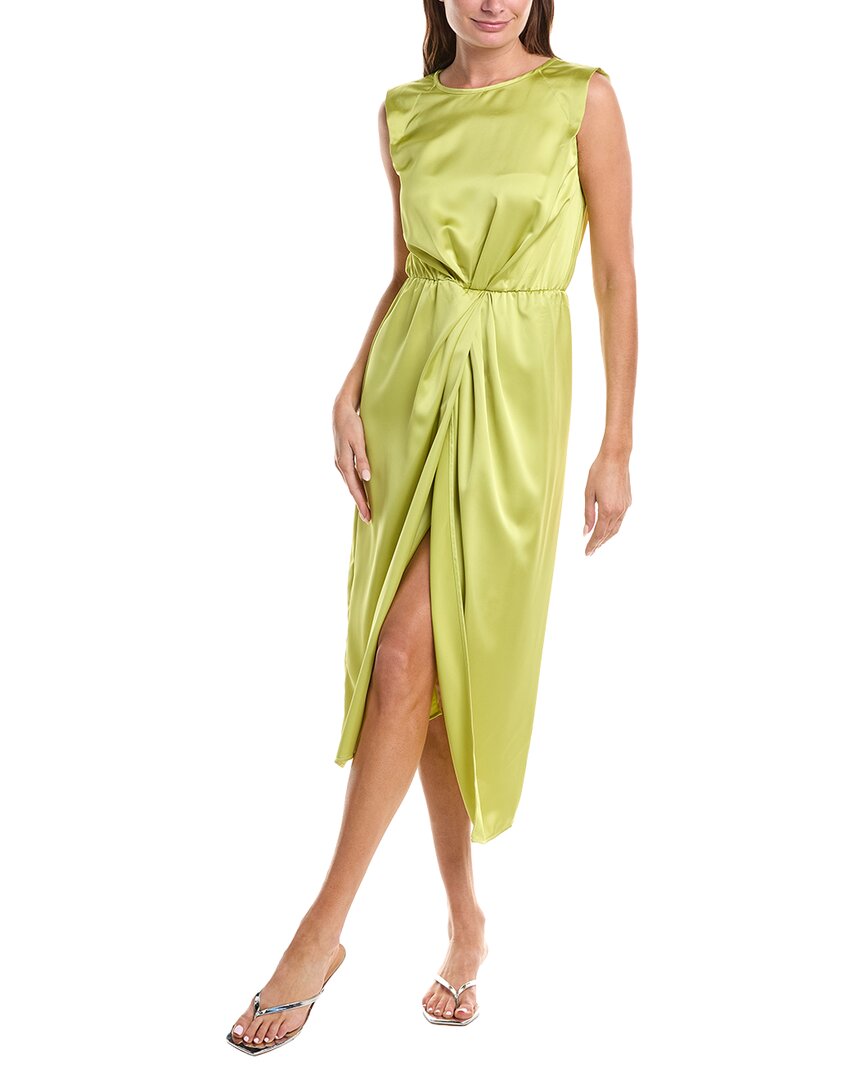 Gracia Cap Sleeve High Slit Satin Midi Dress