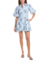 Gracia Striped Puff Sleeve Floral Mini Dress