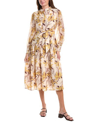 Gracia Floral Printed Long Sleeve Belt Midi Dress