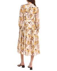 Gracia Floral Printed Long Sleeve Belt Midi Dress