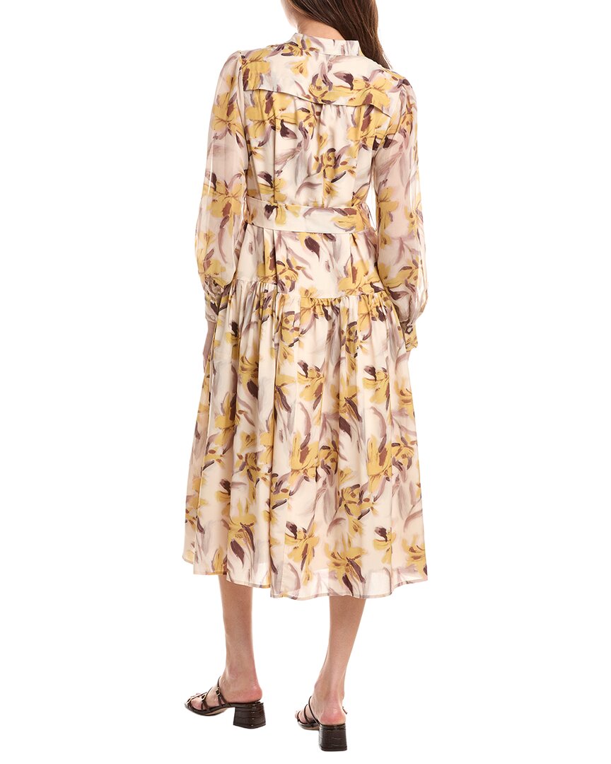 Gracia Floral Printed Long Sleeve Belt Midi Dress