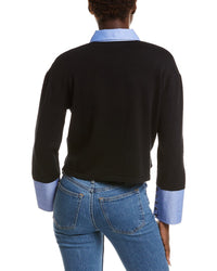 NAADAM Naadam Mixed Media Button Down Cashmere-Blend Shirt