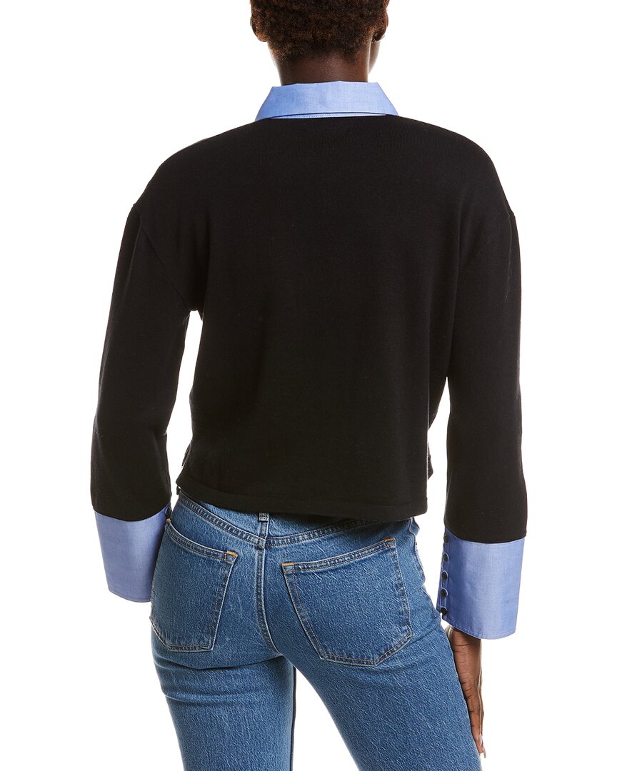 NAADAM Naadam Mixed Media Button Down Cashmere-Blend Shirt