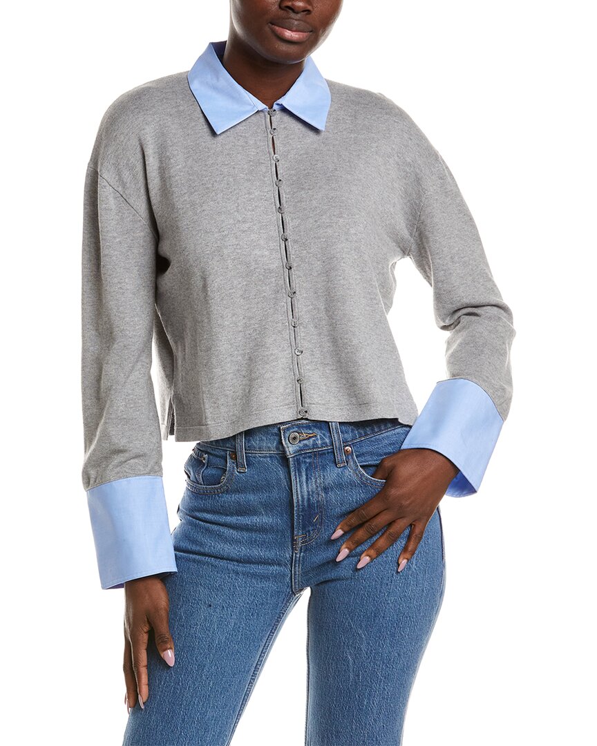 NAADAM Naadam Mixed Media Button Down Cashmere-Blend Shirt