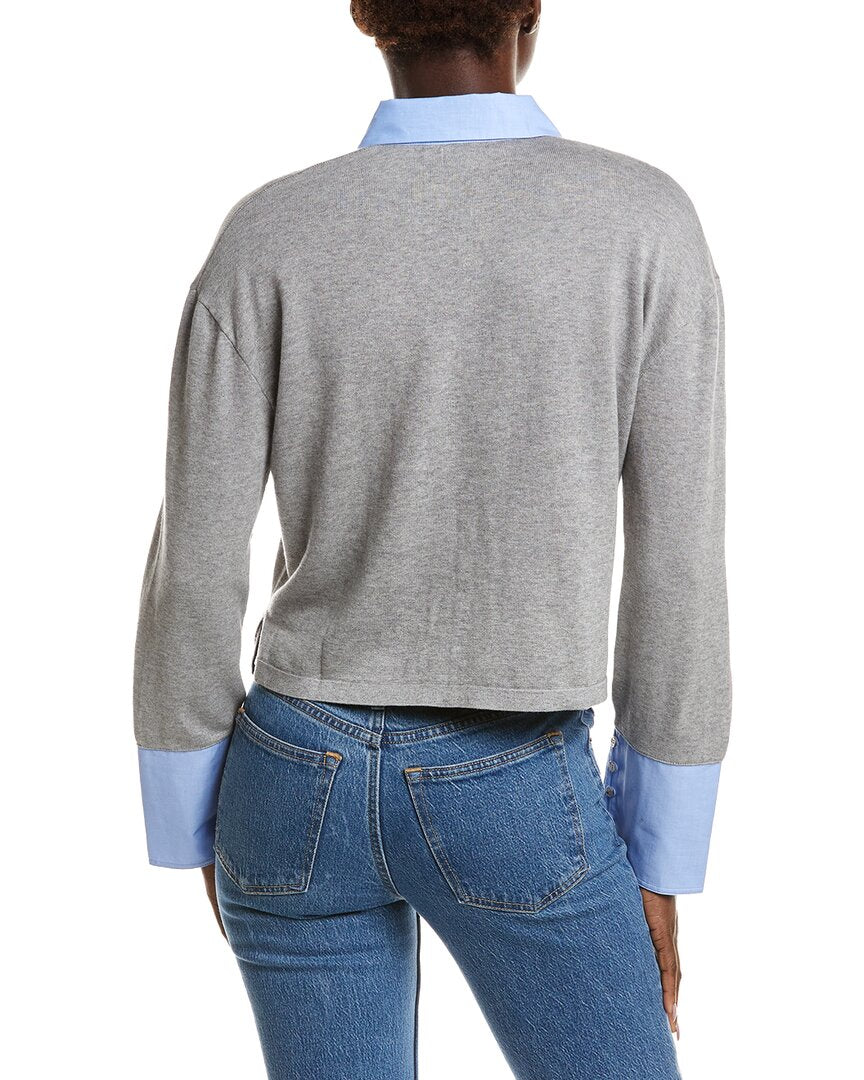 NAADAM Naadam Mixed Media Button Down Cashmere-Blend Shirt