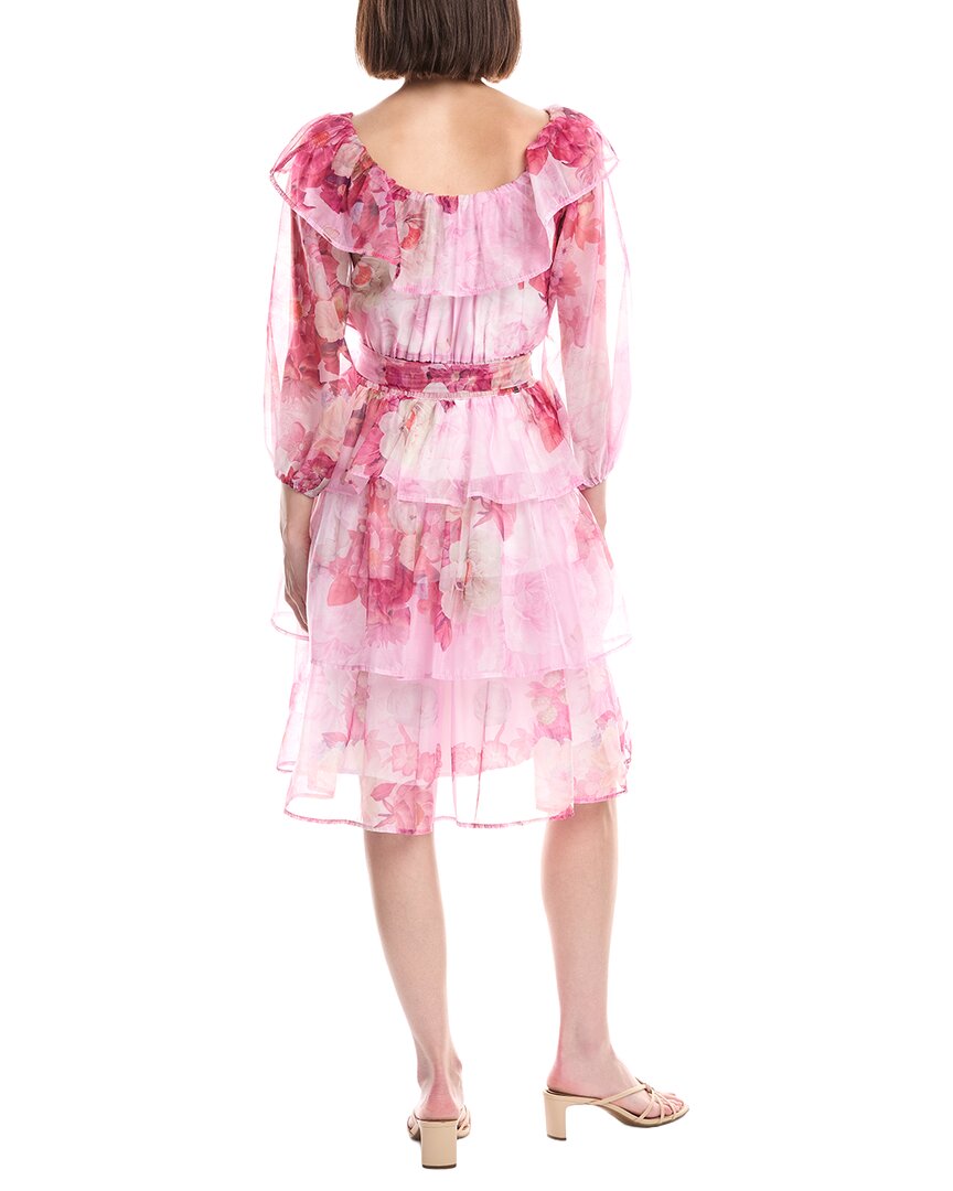 Beulah Tiered Floral Print Belted Chiffon Midi Dress - Pink