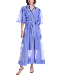 Beulah Pleated Bodice Belted Sheer Puff Maxi Dress