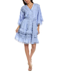 Beulah Beulah Floral Lace Detail Tiered Flounce Mini Dress
