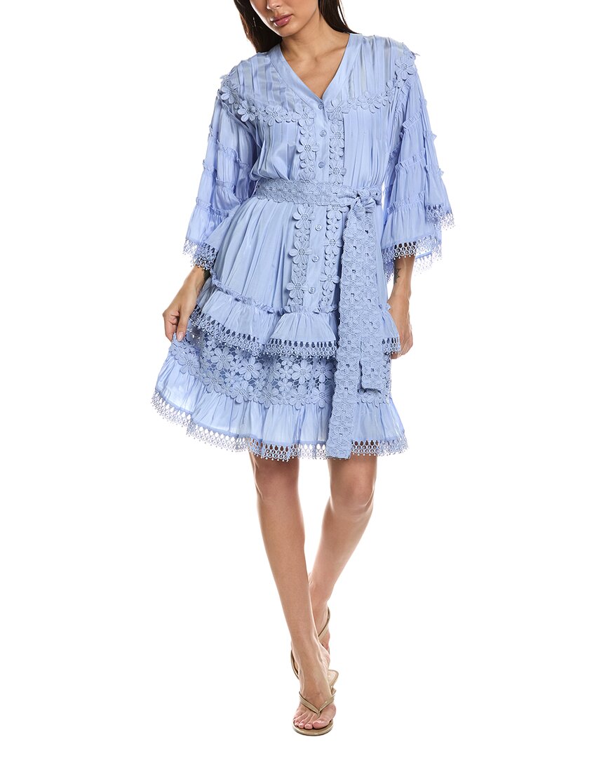 Beulah Beulah Floral Lace Detail Tiered Flounce Mini Dress