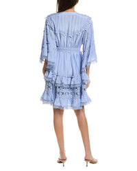 Beulah Beulah Floral Lace Detail Tiered Flounce Mini Dress