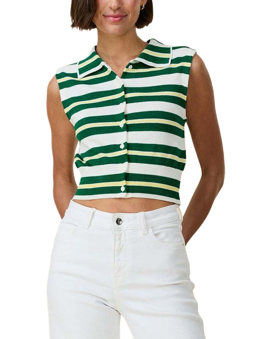 Rowing Blazers Striped Knit Collared Button Up Cashmere-Blend Tank