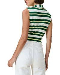Rowing Blazers Striped Knit Collared Button Up Cashmere-Blend Tank