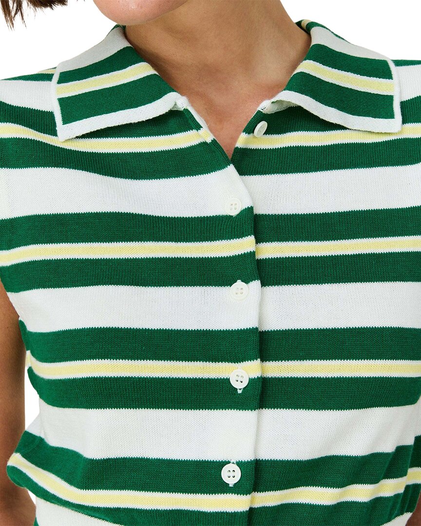 Rowing Blazers Striped Knit Collared Button Up Cashmere-Blend Tank