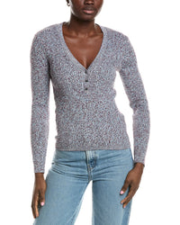 Minnie Rose Minnie Rose Cashmere-Blend Rib Marled Henley Cardigan