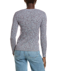 Minnie Rose Minnie Rose Cashmere-Blend Rib Marled Henley Cardigan