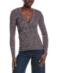 Minnie Rose Cashmere-Blend Rib Marled Henley Cardigan