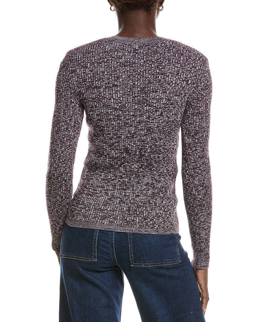 Minnie Rose Cashmere-Blend Rib Marled Henley Cardigan