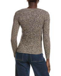 Minnie Rose Cashmere-Blend Rib Marled Henley Cardigan