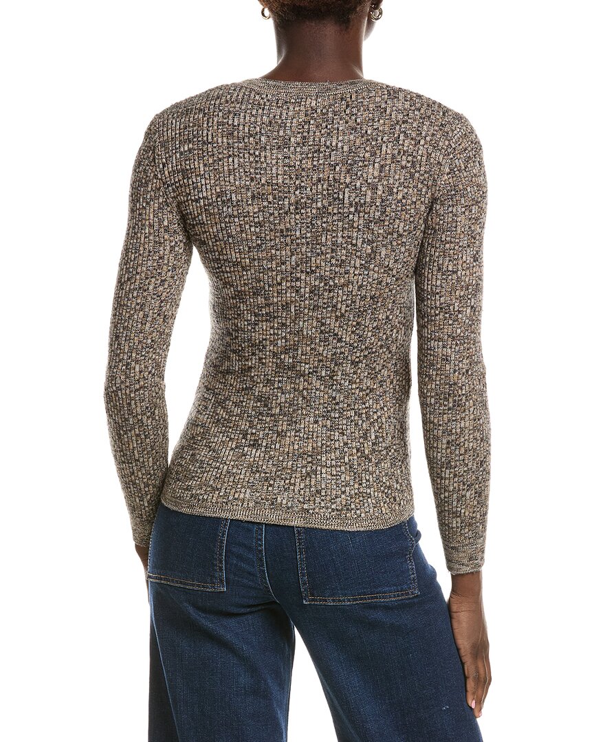 Minnie Rose Cashmere-Blend Rib Marled Henley Cardigan