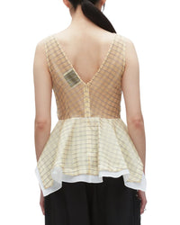 3.1 Phillip Lim Plaid Organza Sleeveless V-Neck Flounce Silk Top