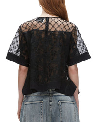 3.1 Phillip Lim Corded Lace Organza Short Sleeve Flounce Top