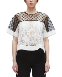 3.1 Phillip Lim Corded Lace Organza Short Sleeve Flounce Top