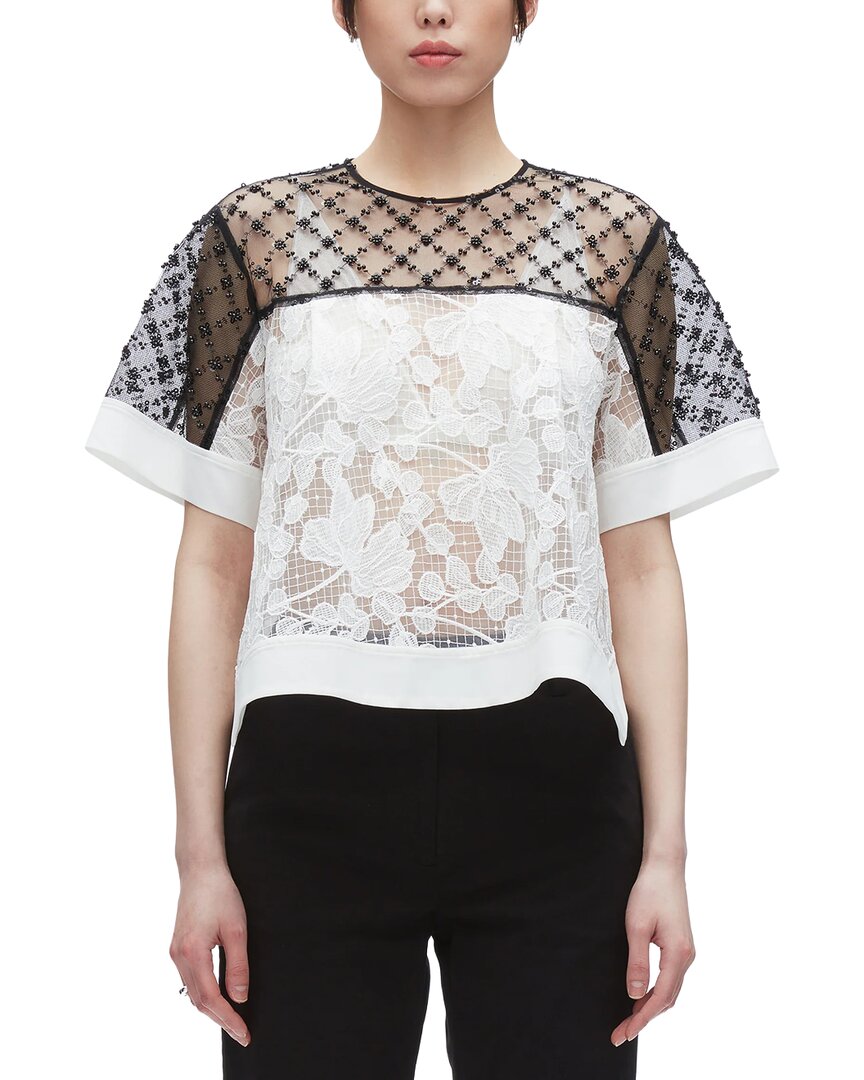 3.1 Phillip Lim Corded Lace Organza Short Sleeve Flounce Top