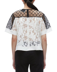3.1 Phillip Lim Corded Lace Organza Short Sleeve Flounce Top