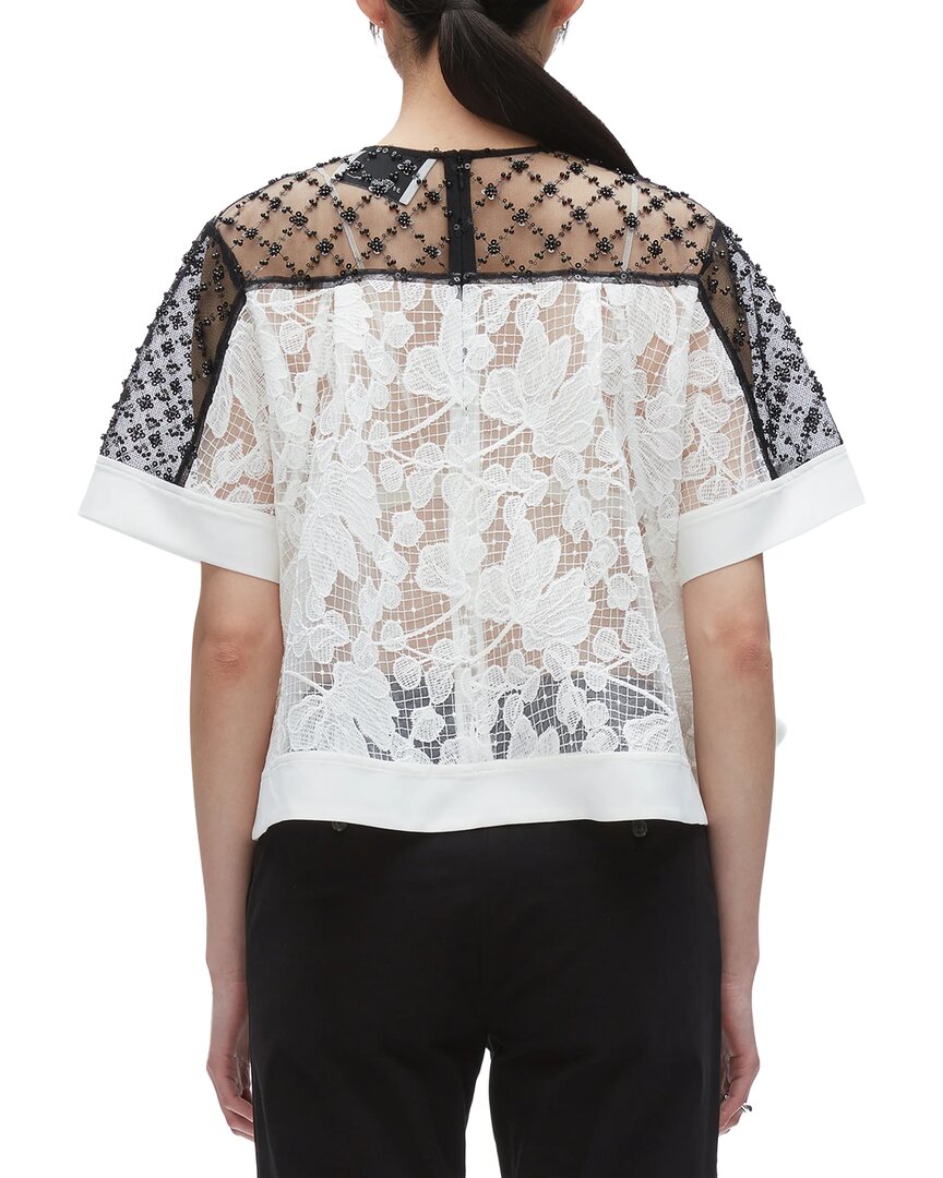 3.1 Phillip Lim Corded Lace Organza Short Sleeve Flounce Top