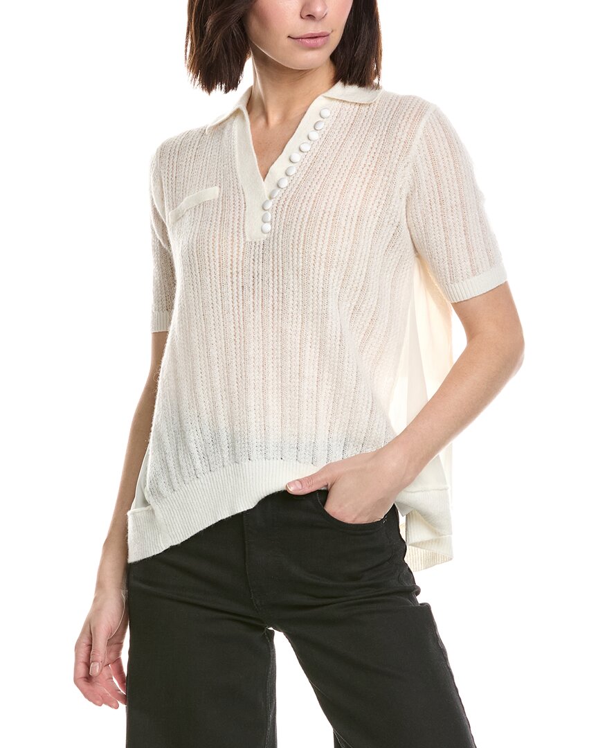3.1 Phillip Lim 3.1 Phillip Lim Airy Open Cable Double Layer Wool & Alpaca-Blend Polo Shirt