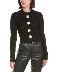 Balmain Balmain Monogram Mesh Knit Cropped Pullover