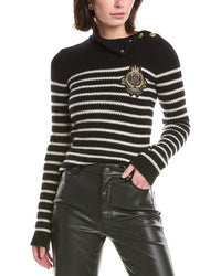 Balmain Balmain High Neck Striped Cashmere & Wool-Blend Pullover