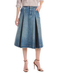 Balmain Balmain Vintage Blue Denim Pleated Midi Skirt