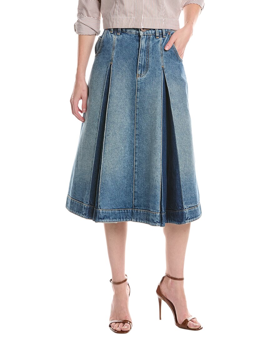 Balmain Balmain Vintage Blue Denim Pleated Midi Skirt