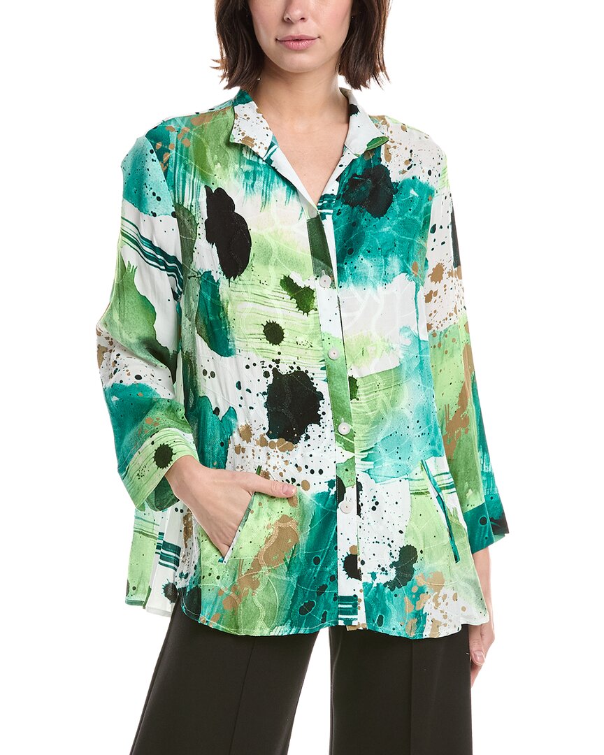 Lemon Grass Flip Collar Embroidered Blouse