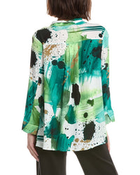 Lemon Grass Flip Collar Embroidered Blouse